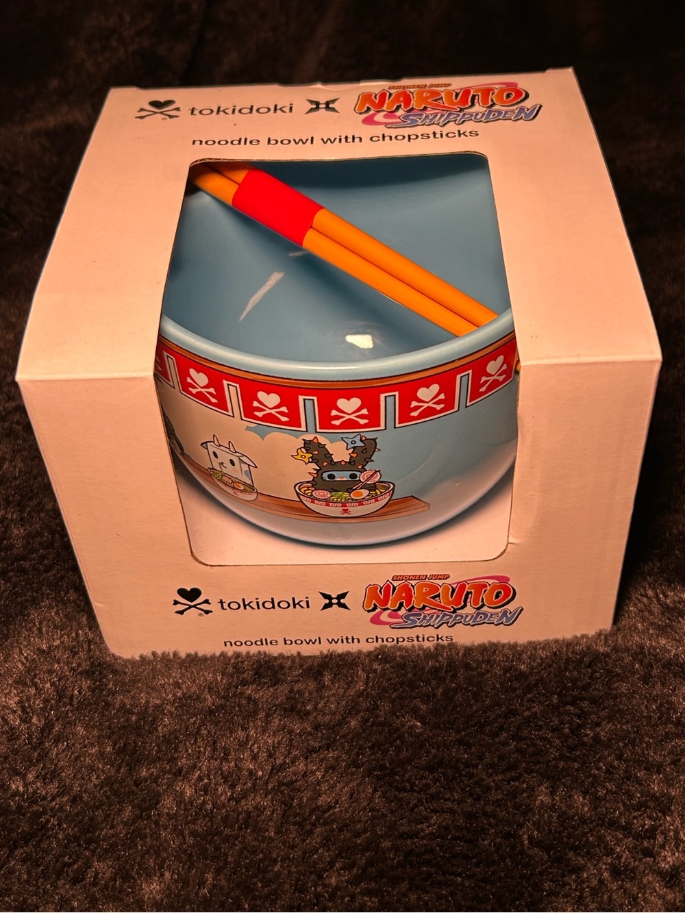 tokidoki Naruto Shippuden Light Blue Bowl with Orange & Red Chopsticks